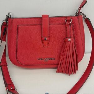 Karl Lagerfeld Paris Women's Pebbled Leather Crossbody Red Purse